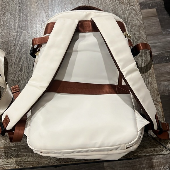 NWOT Cream and Brown Backpack with USB port. - Picture 4 of 12